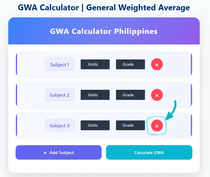 How to delete details in GWA Calculator